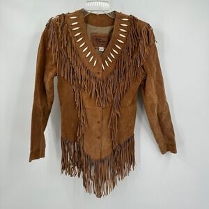 Echo Mountain Womens Western Suede Jacket Size 8 Fringe Boho Cowgirl Statement